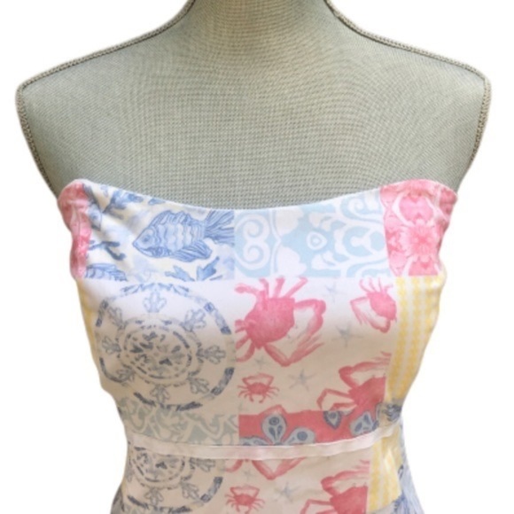 KAELE Smith Designs Pastel Beach Print Strapless Back Tie Sundress Size Large - Picture 3 of 6